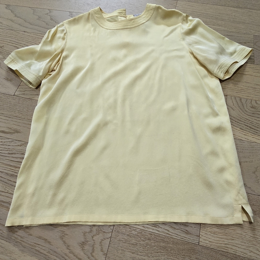 Authentic vintage 90s Chanel blouse, seashell gold buttons